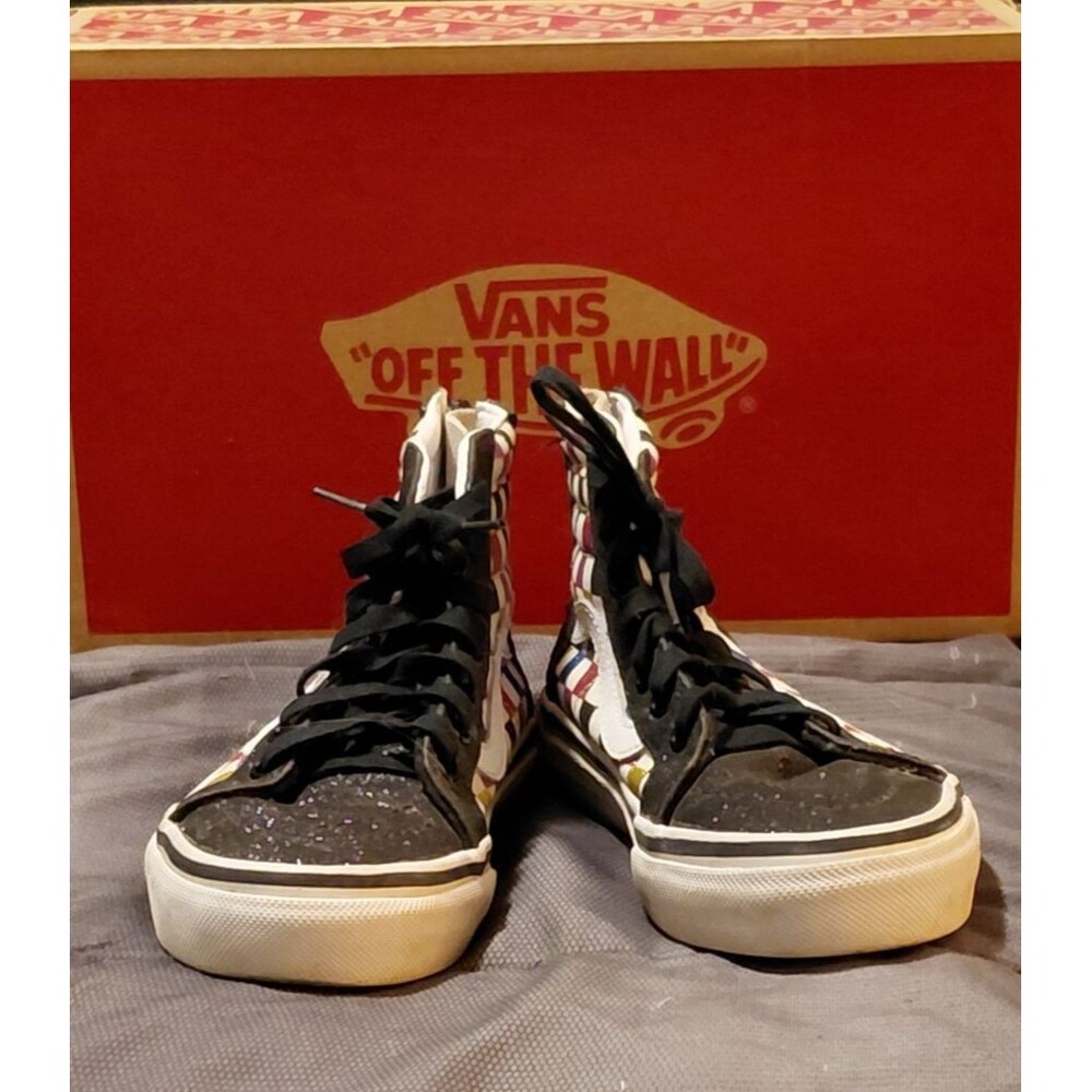 Vans Sk8-Hi Zip Kids 13.5C Glitter Checkerboard High Top Shoes Back Zip - No box